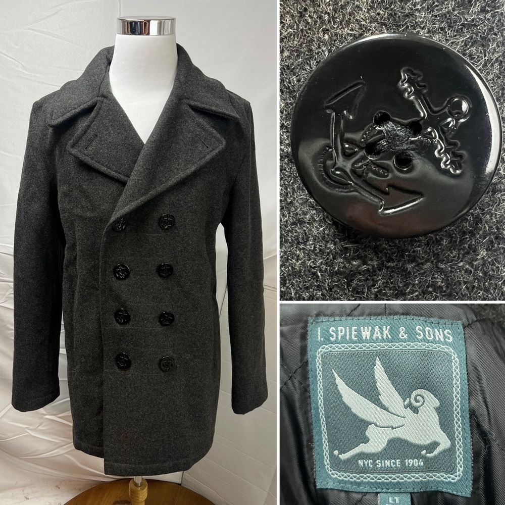 I. Spiewak & Sons Men's LT Large Tall Gray Double Breasted Wool Pea Coat Jacket